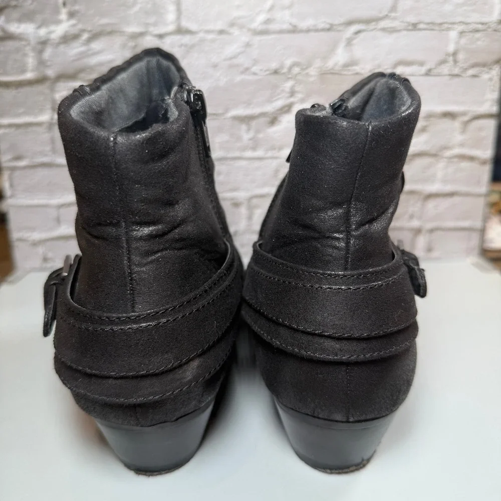 Kim Rogers Tanya Black Ankle Boots Women's 10M Ruched Buckle Side Zip Classic